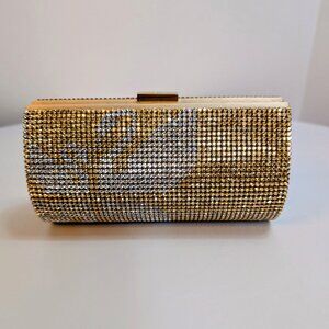 Swarovski Gold and Silver Crystal Mesh Cylindrical Evening Clutch